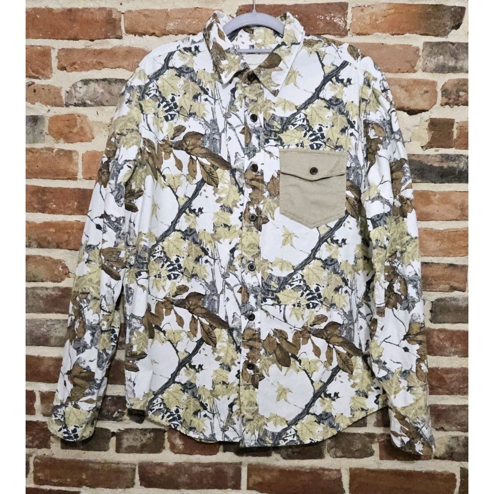 American Eagle Men's Button Up Shirt XL Camo Leaf Print‎ Cotton Long Sleeve